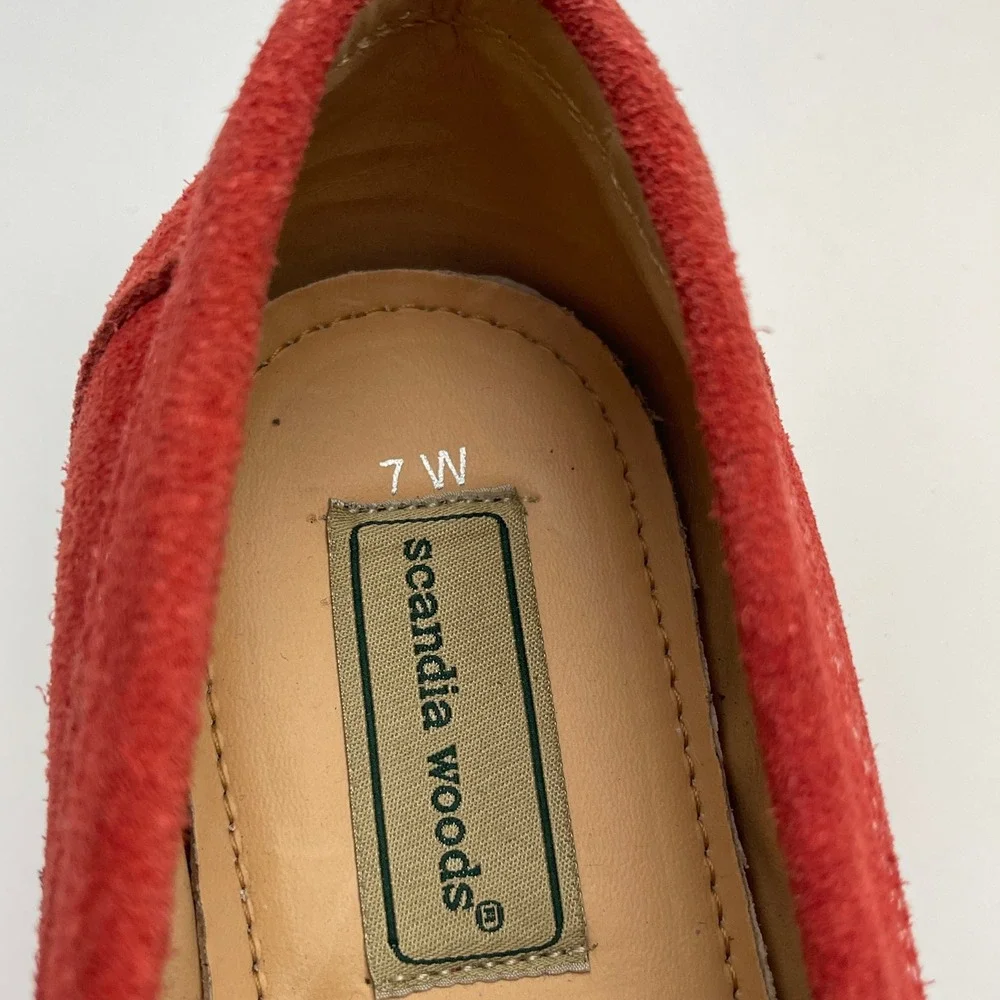 Scandia Woods Red Suede‎ Loafer Driving Moccasin Shoes Men Size 7 Wide EUC